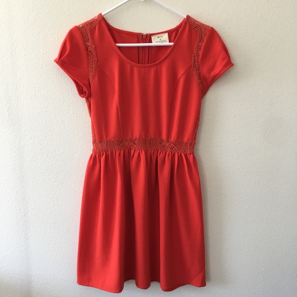 Flame Orange Pins and Needles Crepe Lace Dress 0